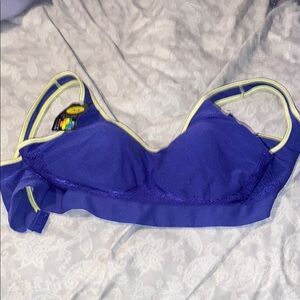 Bali smart sizes wireless Blue Sports Bra with Yellow Trim